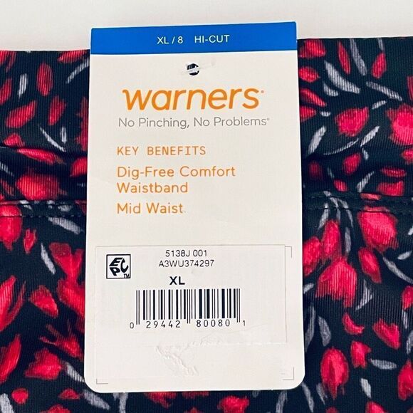 NWT 2 Pack Warners Black Red Print No Pinching No problem Tailored Hi-Cut Panty - Picture 3 of 12